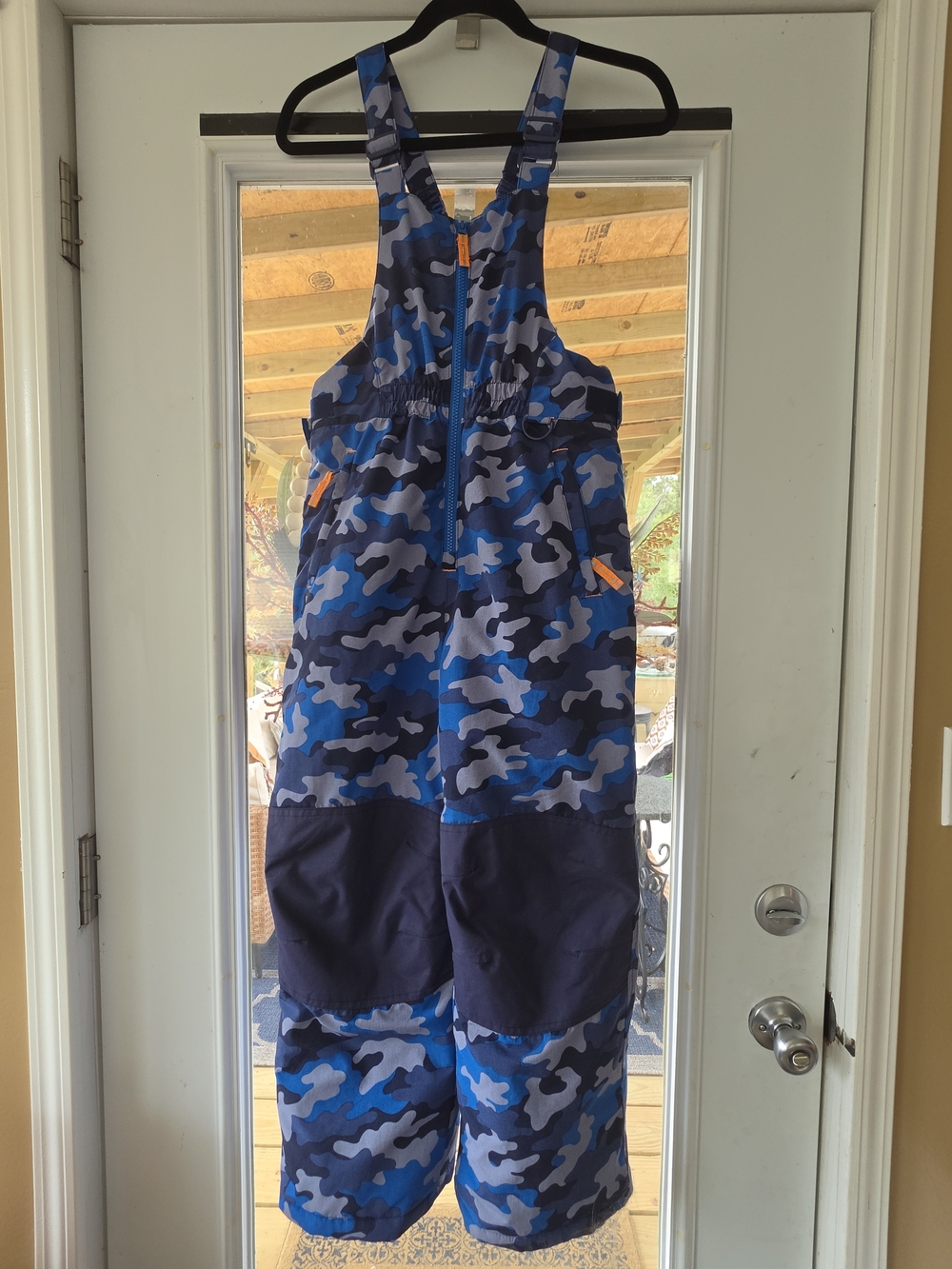 Amazon Essentials Blue Camo Kids Snow Overalls with Orange Accents